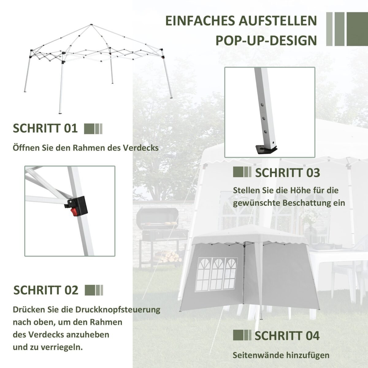 Išskleidžiamas paviljonas su šoninėmis sienomis ir langais