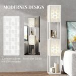 Pastatomas šviestuvas su dviejų pakopų lentynomis ir grotelių rašto gaubtu