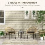 3 dalių rotango lauko bistro komplektas su 2 kėdėmis, staliuku ir pagalvėlėmis su nuimamais užvalkalais