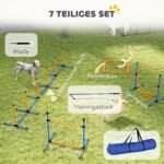 Reguliuojamo aukščio 7 dalių šunų vikrumo rinkinys su nešiojimo krepšiu