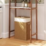 Bambuko skalbinių krepšys su dangčiu ir išimamu maišu 72 l