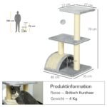 Kačių draskyklė su sisalo stulpais ir platforma 72 cm aukščio