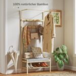 Bambuko prieškambario kabykla su batų suoliuku ir paslėpta daiktadėže