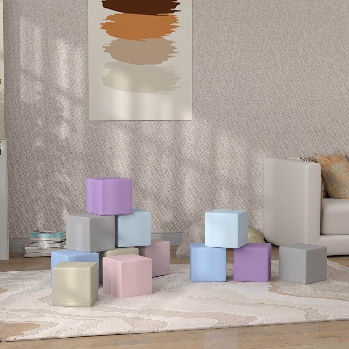 Minkšti putų kubeliai 1-3 metų vaikams, 12 vnt., 20x20x20 cm, lengvai valomi