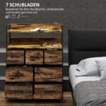 Plieninio rėmo komoda su 7 sulankstomais medžiaginiais stalčiais ir 2 lentynomis