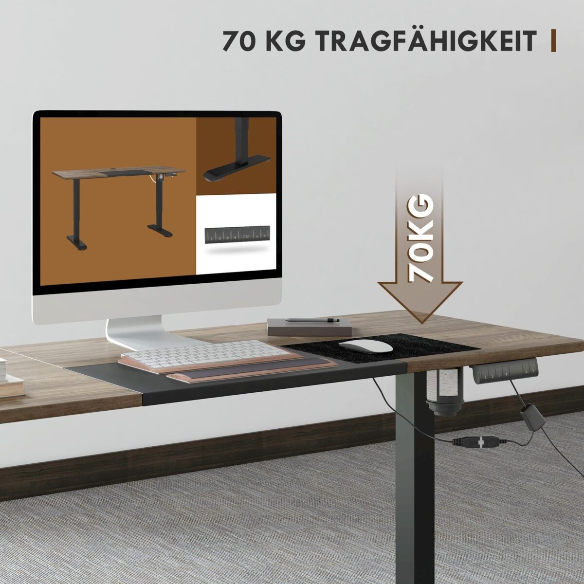 Elektrinis reguliuojamo aukščio stalas su 4 atminties nustatymais ir 4 dalių stalviršiu