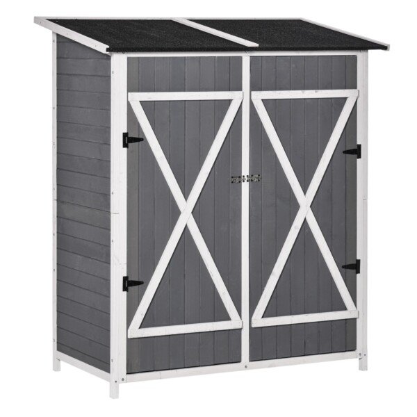 Sodo sandėliukas su darbastaliu ir bituminiu stogu