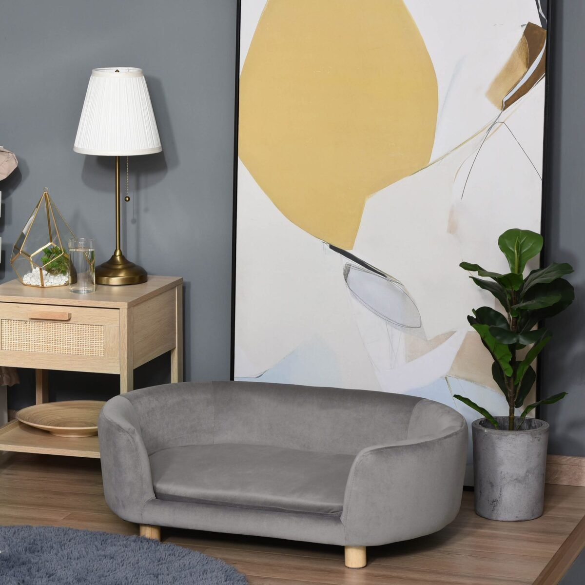 Naminių gyvūnėlių sofa su olandišku aksomu ir beržinėmis kojomis