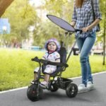 Vaikiškas 6 viename triratis su stūmimo rankena ir stogeliu