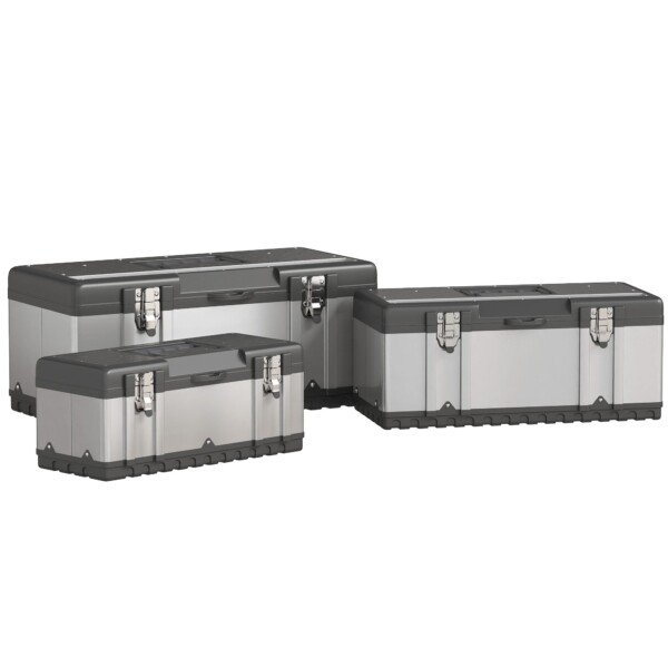 Tvirtas 3 dalių įrankių dėžių rinkinys iš nerūdijančio plieno ir plastiko