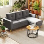 Trivietė skandinaviško stiliaus kampinė sofa su sagomis