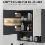 Sieninė vonios spintelė su veidrodžiu ir reguliuojamomis lentynomis