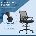 Aukšta biuro kėdė su reguliuojamu aukščiu, pakoju ir tinkline nugaros atrama