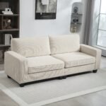 Trivietė sofa su kordiniu apmušalu ir spyruokliniu sėdynės pagrindu