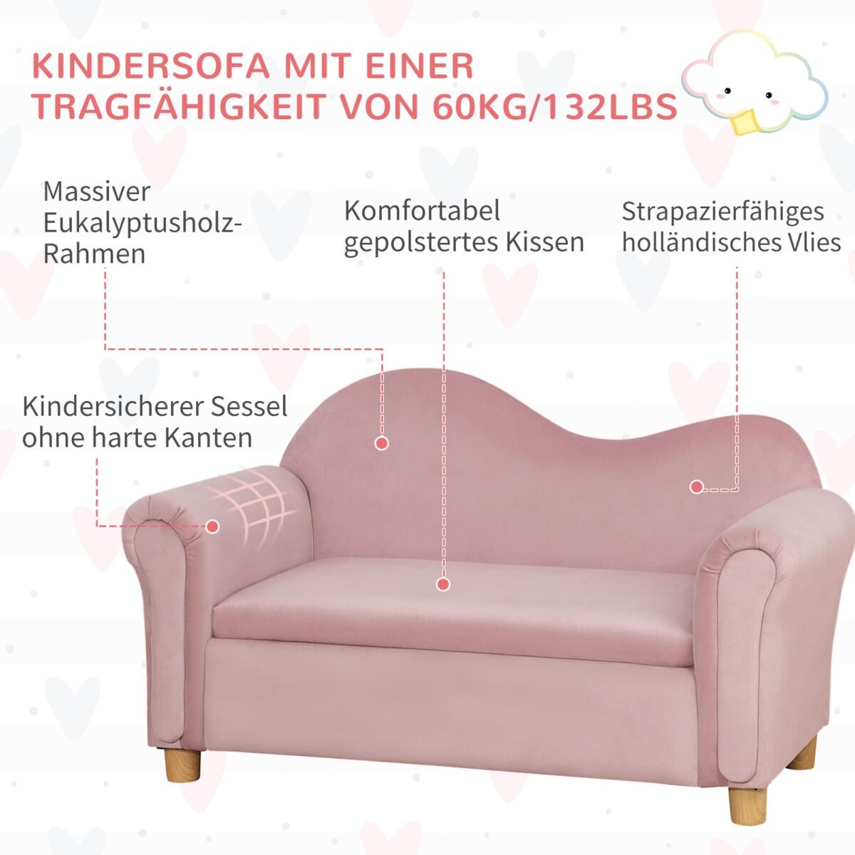 Vaikiška dvivietė sofa su daiktadėže