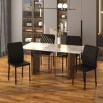 Valgomojo kėdžių komplektas su aukšta nugaros atrama ir dirbtinės odos apmušalu 4 vnt.