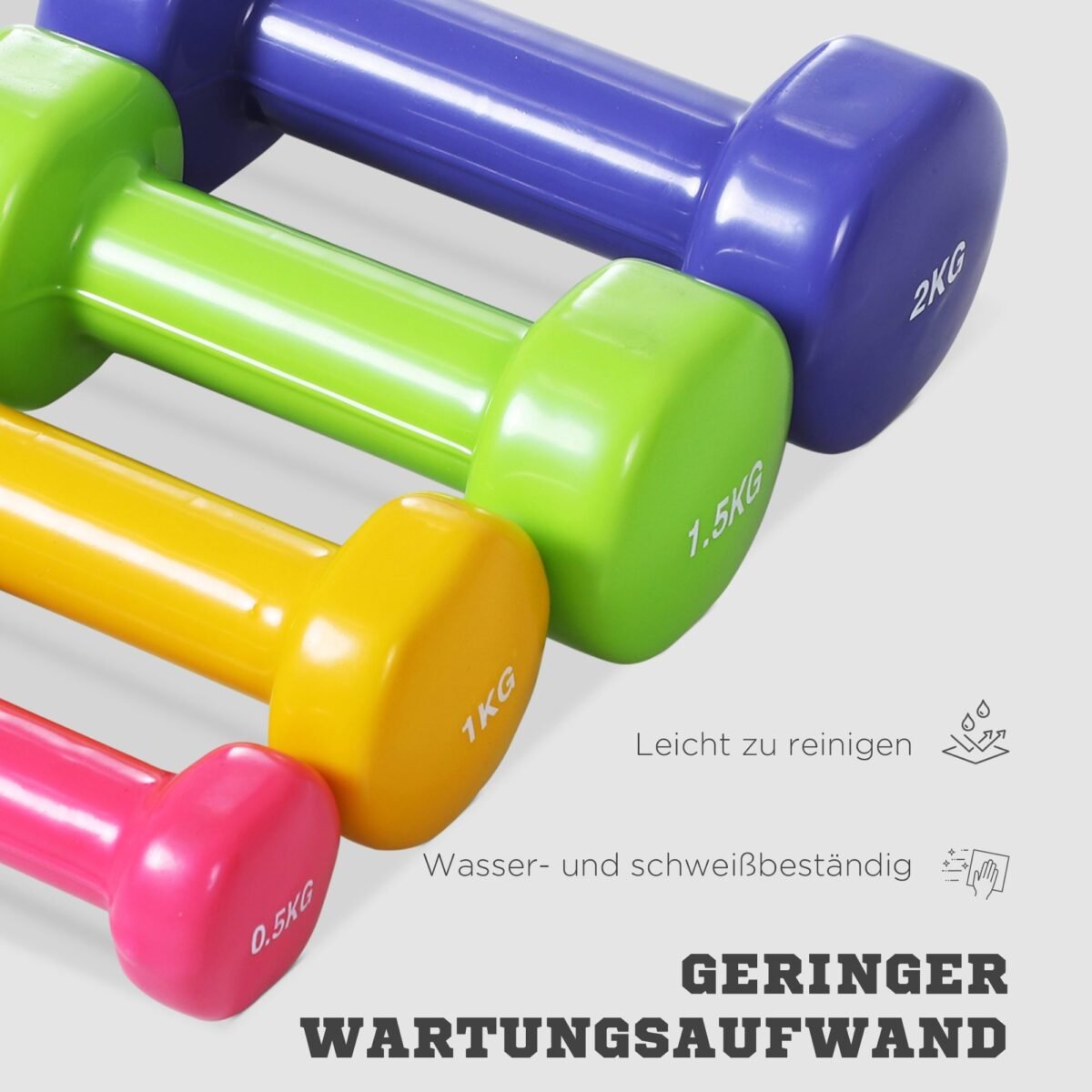 Hantelių rinkinys su dėklu, 4 poros, 0,5-2 kg