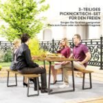 Lauko valgomojo komplektas 6 asmenims su stalu, 2 suolais ir skėčio anga