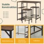 3 dalių baro stalo komplektas su 2 po stalu paslepiamomis taburetėmis ir lentynomis