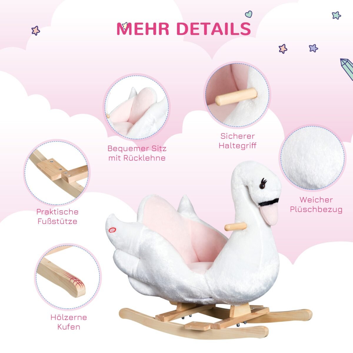 Pliušinė supamoji gulbė su muzika