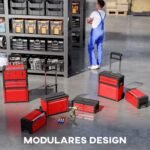 3 pakopų modulinis įrankių dėžių komplektas su ratukais