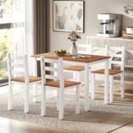 5 dalių valgomojo komplektas iš pušies medienos su sustumiamomis po stalu kėdėmis