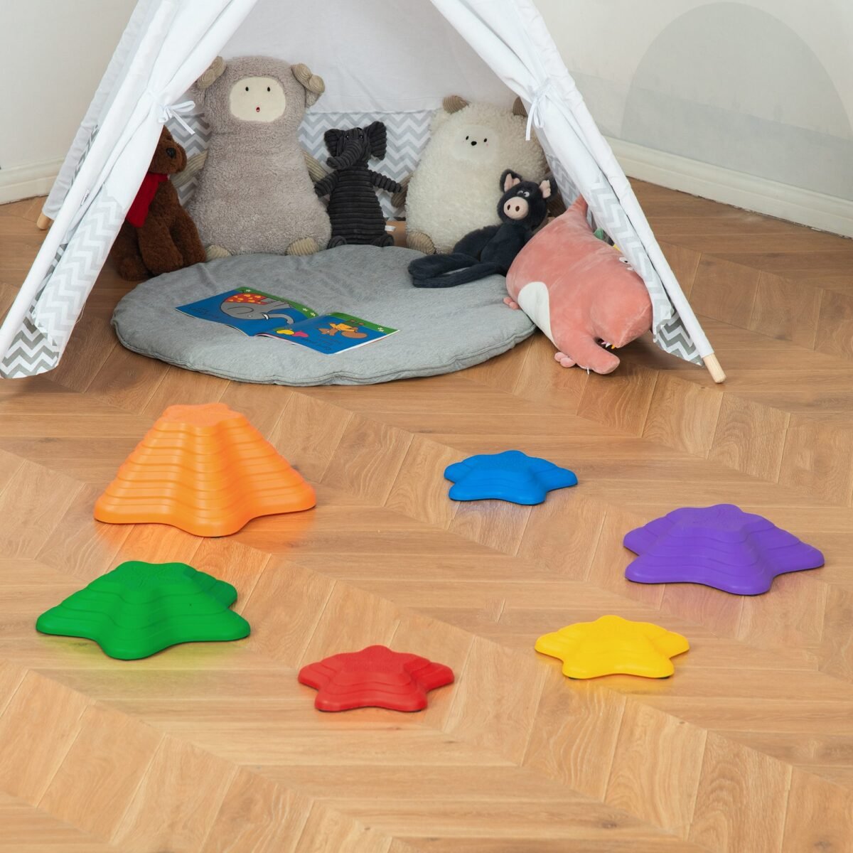 6 vaikiški balansavimo akmenys, neslystantys ir sudedami