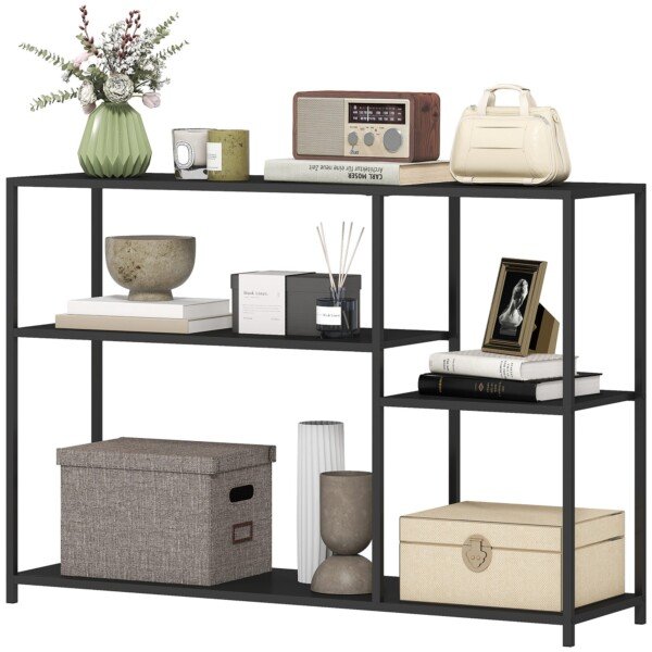 Konsolinis staliukas su 4 lentynomis ir plieniniu rėmu