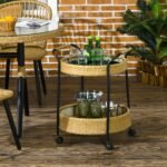 Apvalus servizinis vežimėlis su dviem lentynomis