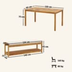 Trijų dalių akacijos medienos sodo valgomojo komplektas su skėčio anga ir paminkštintomis pagalvėlėmis