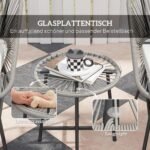 3 dalių lauko bistro komplektas su ratano pynimu ir stikliniu stalviršiu