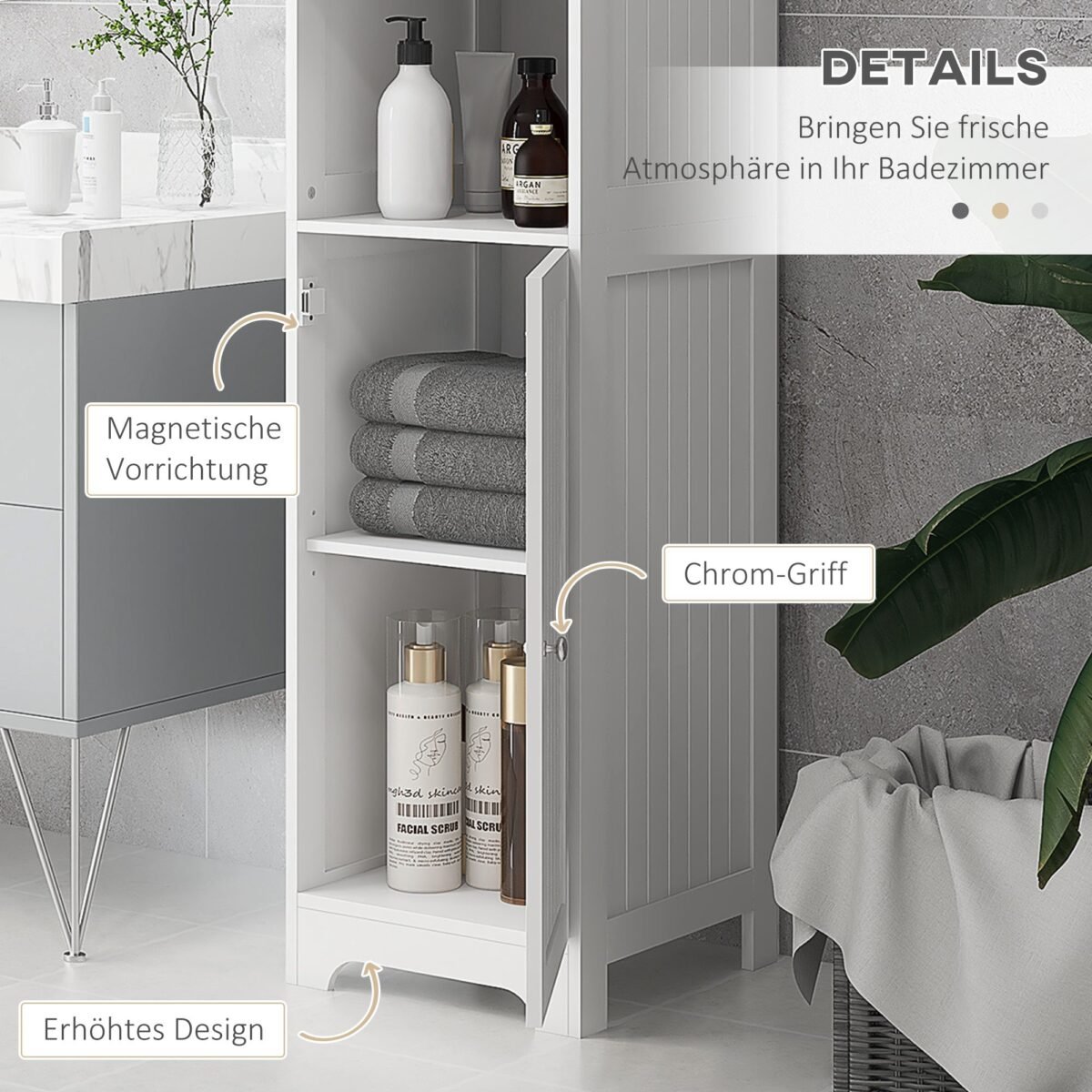 Aukštas vonios kambario baldų komplektas su 3 atviromis ir 2 vidinėmis lentynomis, 40 cm x 38 cm x 160 cm