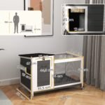 Medinė triušių triušidė su ratukais ir lauko aptvaru