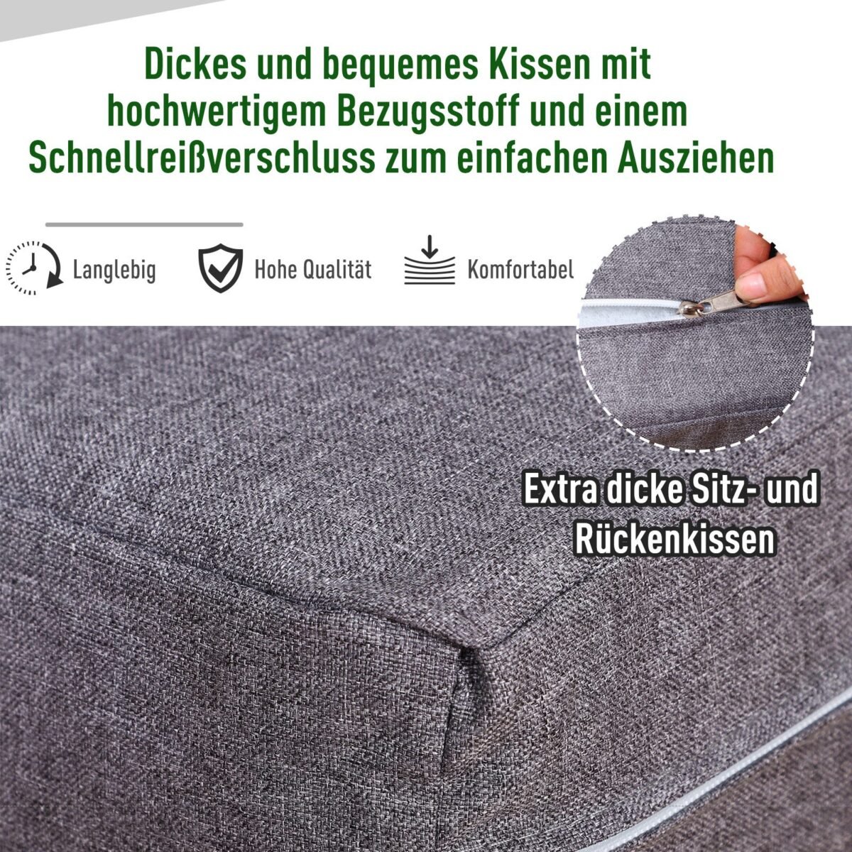 Keturių dalių lauko baldų komplektas su aliuminio rėmu ir staliuku su integruota daiktadėže