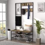 Prieškambario komplektas industrinio stiliaus su suoliuku batams ir tinkline lenta