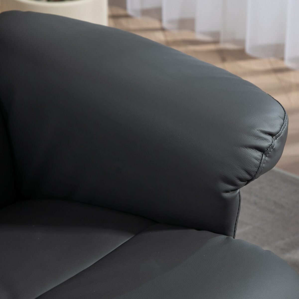 145° atlošiamas ir 360° sukamas dirbtinės odos relaksacinis krėslas su pufu-daiktadėže