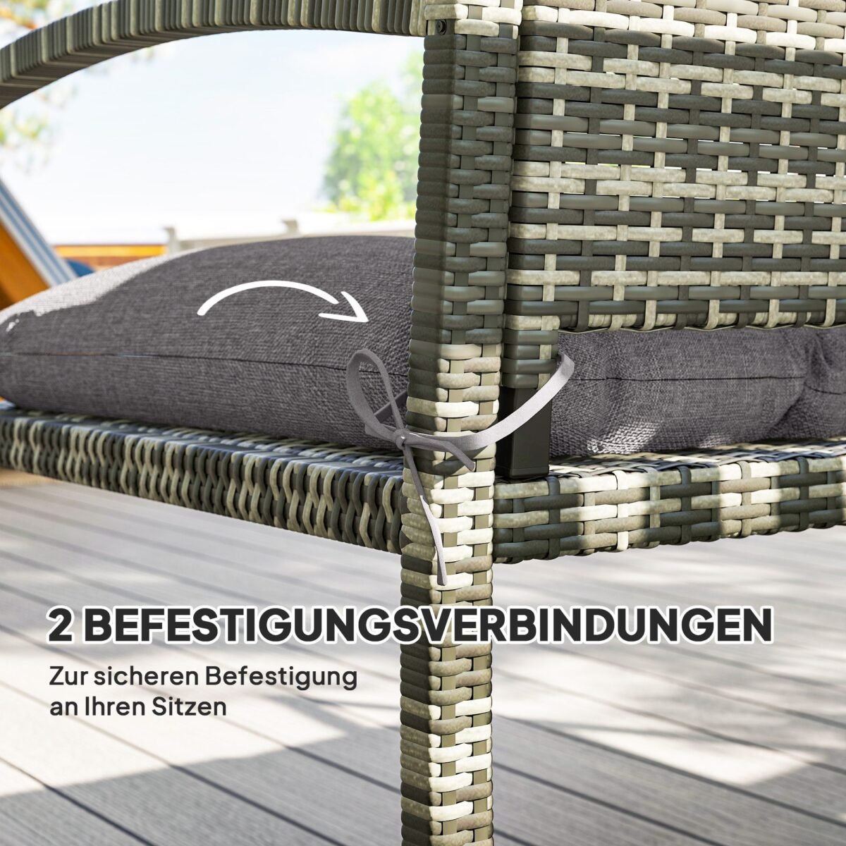 Lauko suoliuko pagalvėlė, atspari vandeniui ir UV spinduliams, 105x46 cm, 12,5 cm storio, su tvirtinimo dirželiais