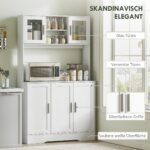 Skandinaviško dizaino virtuvės bufetas su reguliuojamomis lentynomis ir stiklinėmis durelėmis