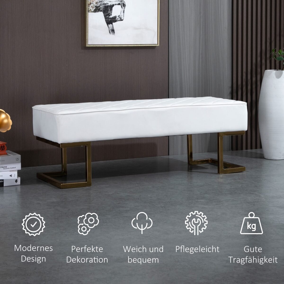 Sėdimasis suoliukas su dygsniuota sėdyne ir išskirtinio dizaino kojelėmis