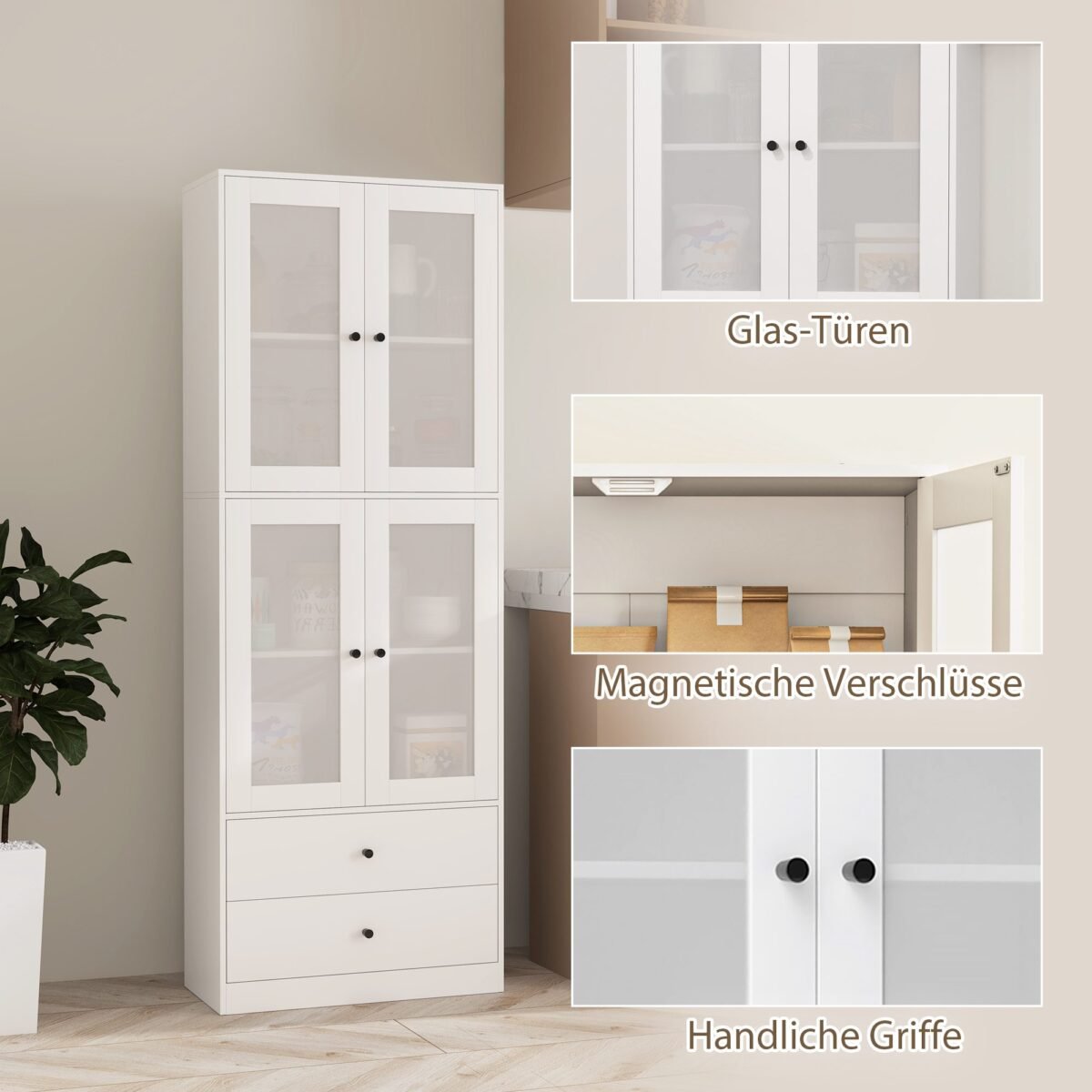 Virtuvinė spintelė su stalčiais ir stiklinėmis durelėmis