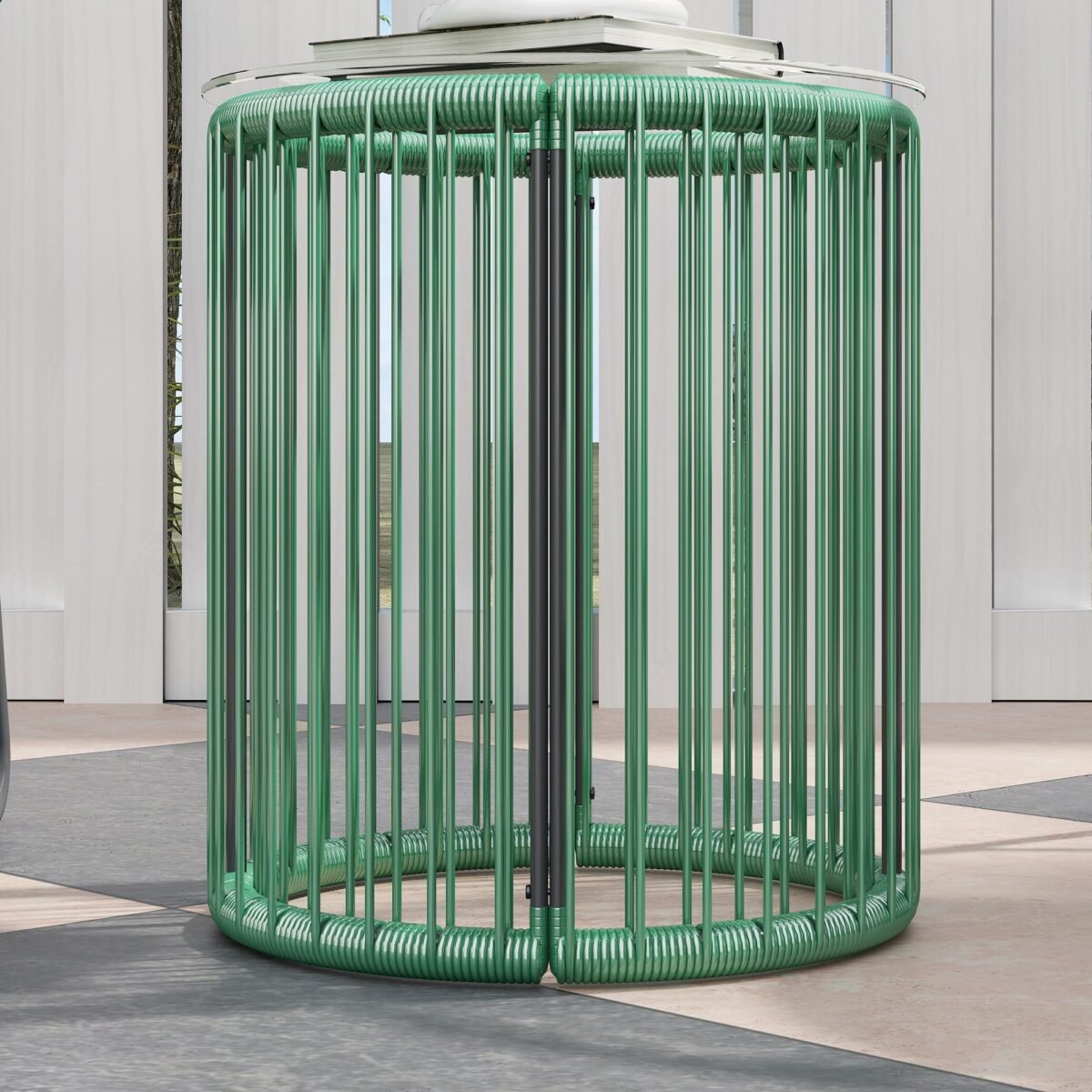 3 dalių lauko baldų komplektas iš dirbtinio ratano su stikliniu stalviršiu ir minkštomis pagalvėlėmis