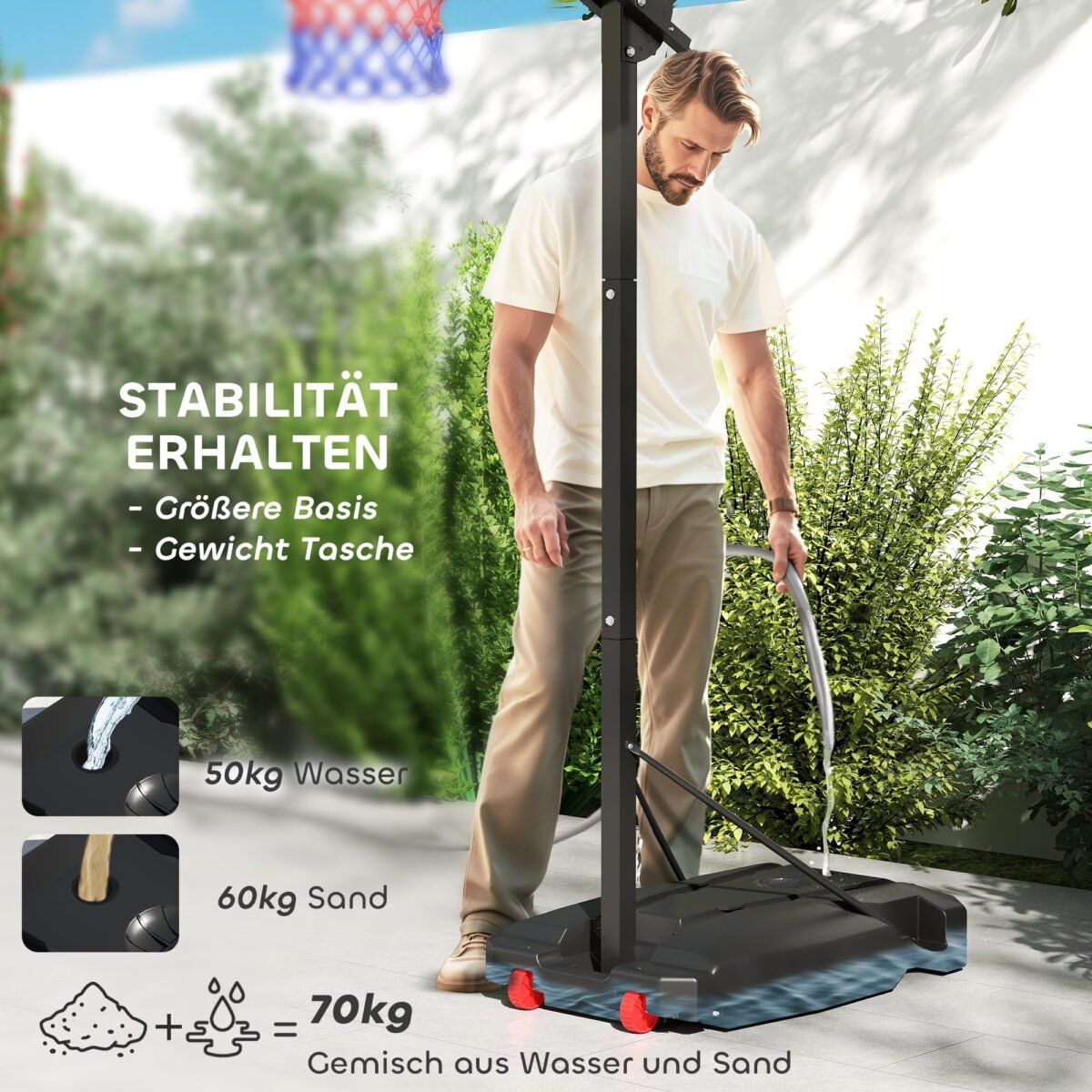 Vaikiškas krepšinio stovas su reguliuojamu 200–260 cm aukščiu ir ratukais