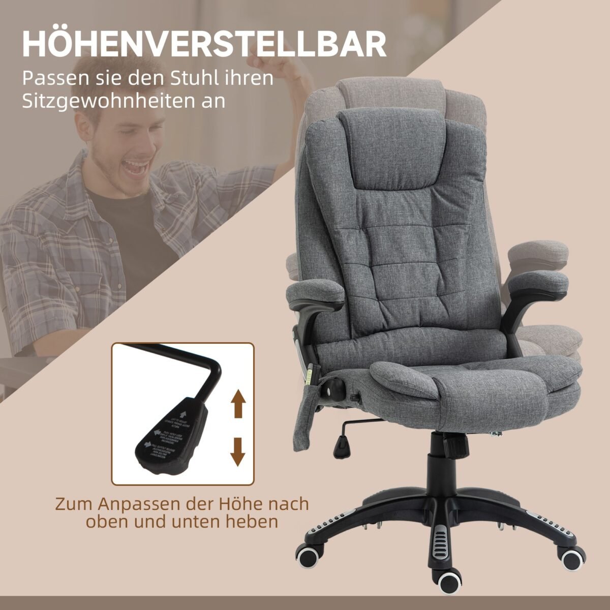 Ergonominė masažinė biuro kėdė su šildymu