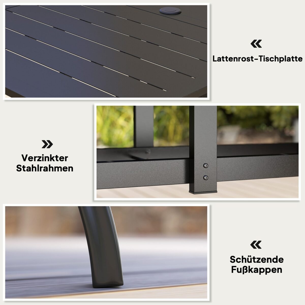 Lauko stalas 150x90 cm, cinkuoto plieno, su skėčio anga