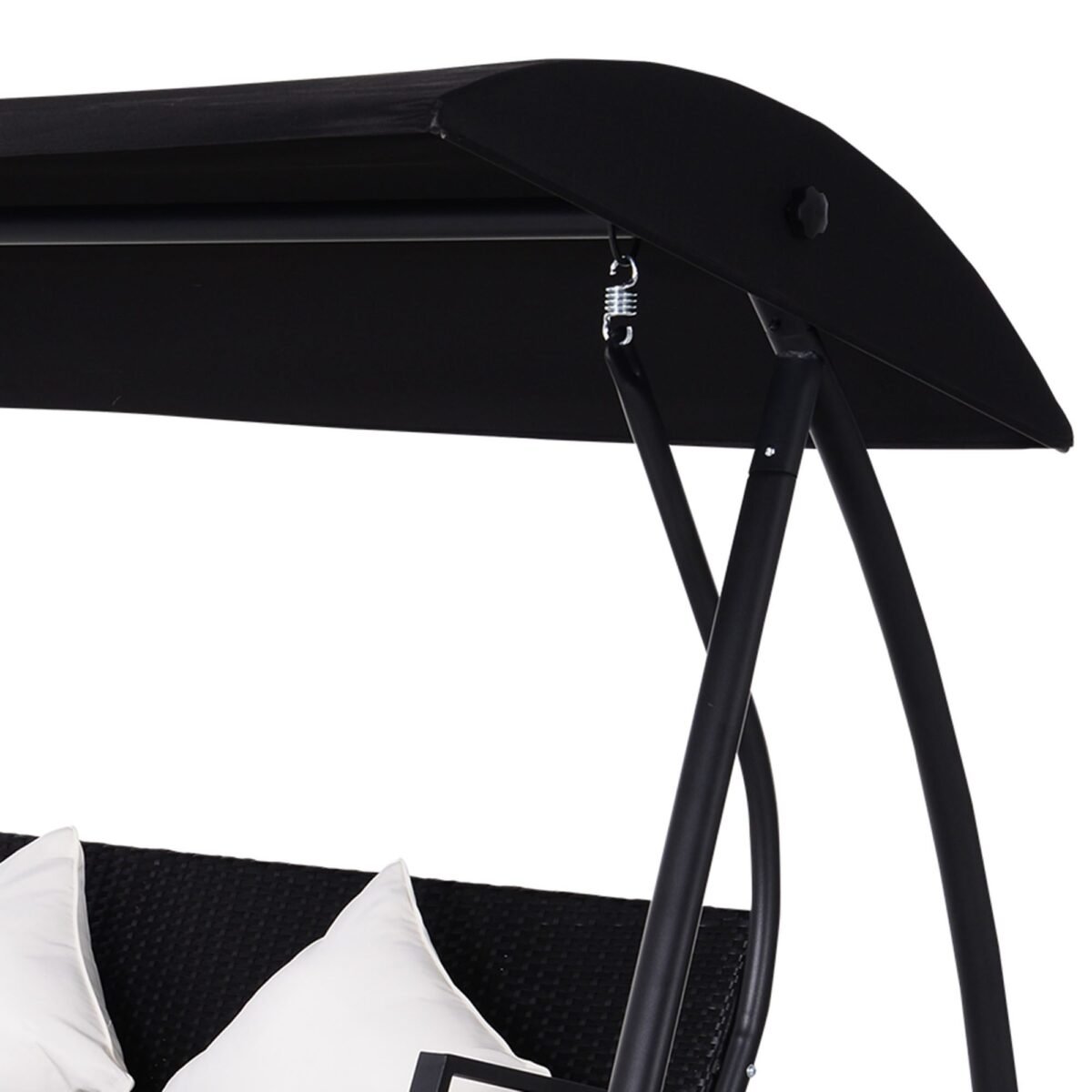 3 vietų poliratano sodo sūpuoklės su stogeliu ir iki 360 kg apkrovos