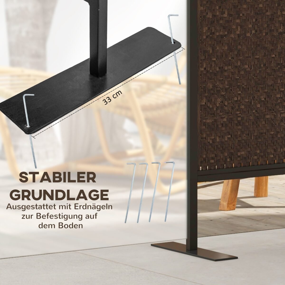 3 dalių lauko privatumo sienelė iš PE rotango