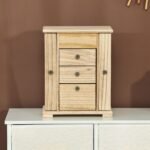 Medinis keturių pakopų papuošalų organizatorius su veidrodžiu