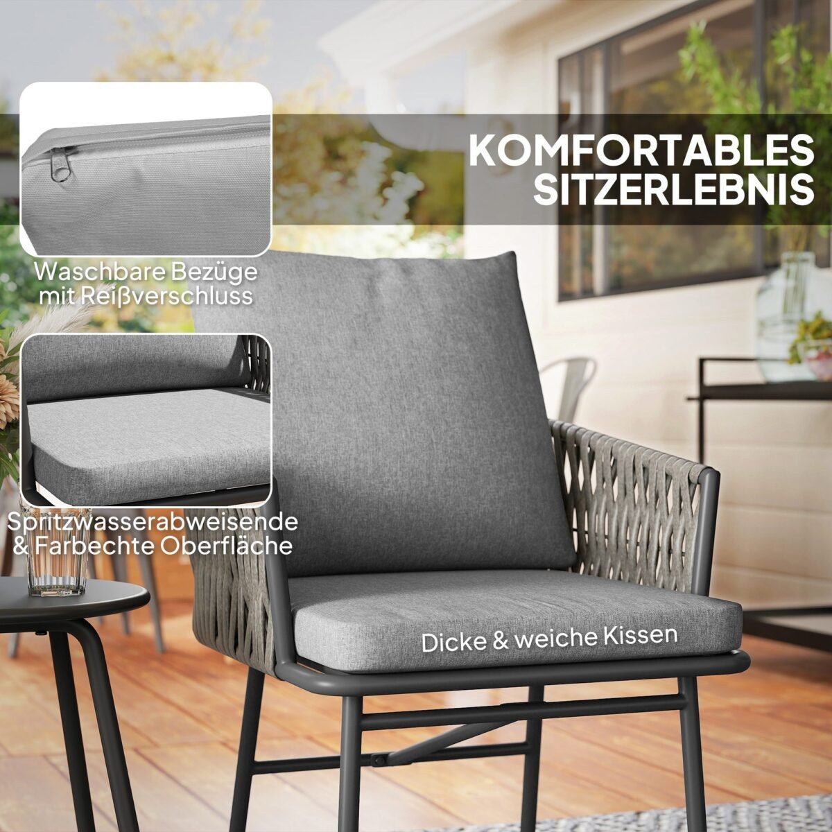Atsparus oro sąlygoms dirbtinio rotango bistro komplektas su nuimamomis pagalvėlėmis