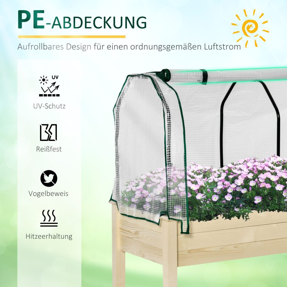 Pakeliamas gėlynas su ritinine plėvelės danga