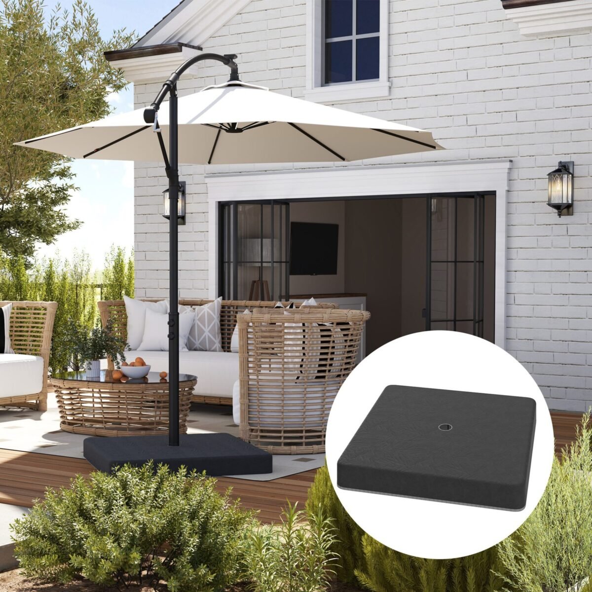 Smėliu pildomi, oro sąlygoms atsparūs skėčio stovo pagrindo svoriai